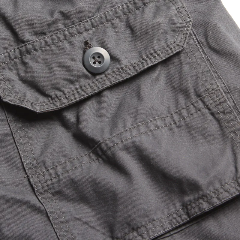 Summer Casual Men Shorts Regular Solid Pockets Khaki Black Cotton Cargo Army Men's 1505# | Мужская одежда