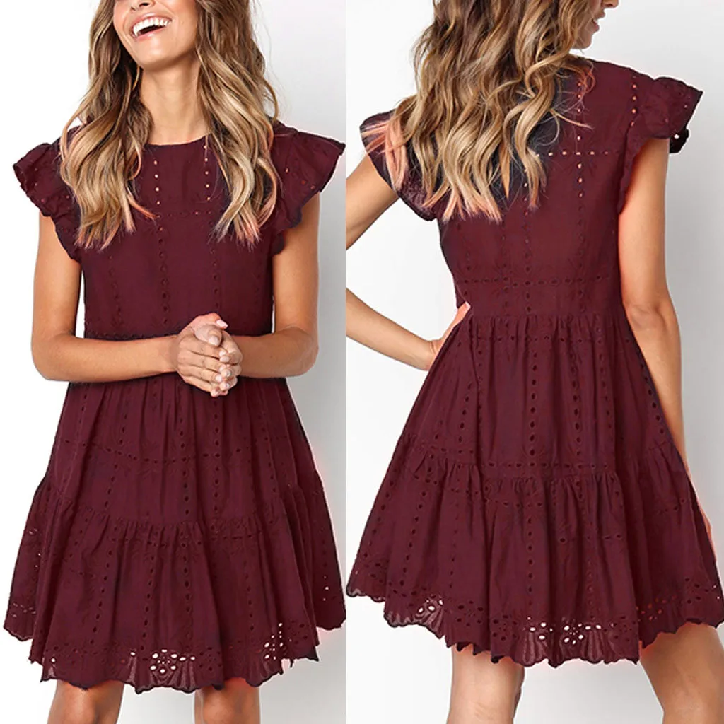 Женское платье 2019 летнее модное женское Повседневное трапеция с оборками на