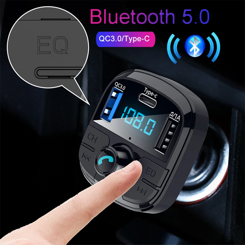 Автомобильный FM модулятор JINSERTA с функцией быстрой зарядки Bluetooth 5 0 QC3.0 TF USB mp3