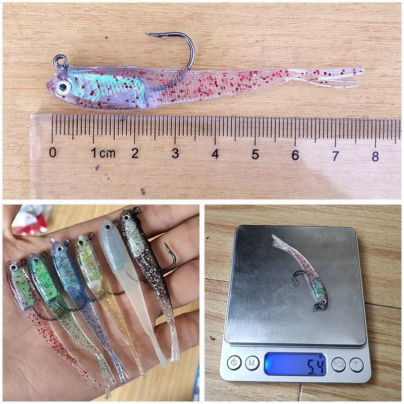 Грузило для рыбалки приманки 6 шт./компл. 7,5 cm 5,4 г Светящиеся двойной хвост джиг-головки мягкие приманки Приманка Джеркбейт искусственная приманка с