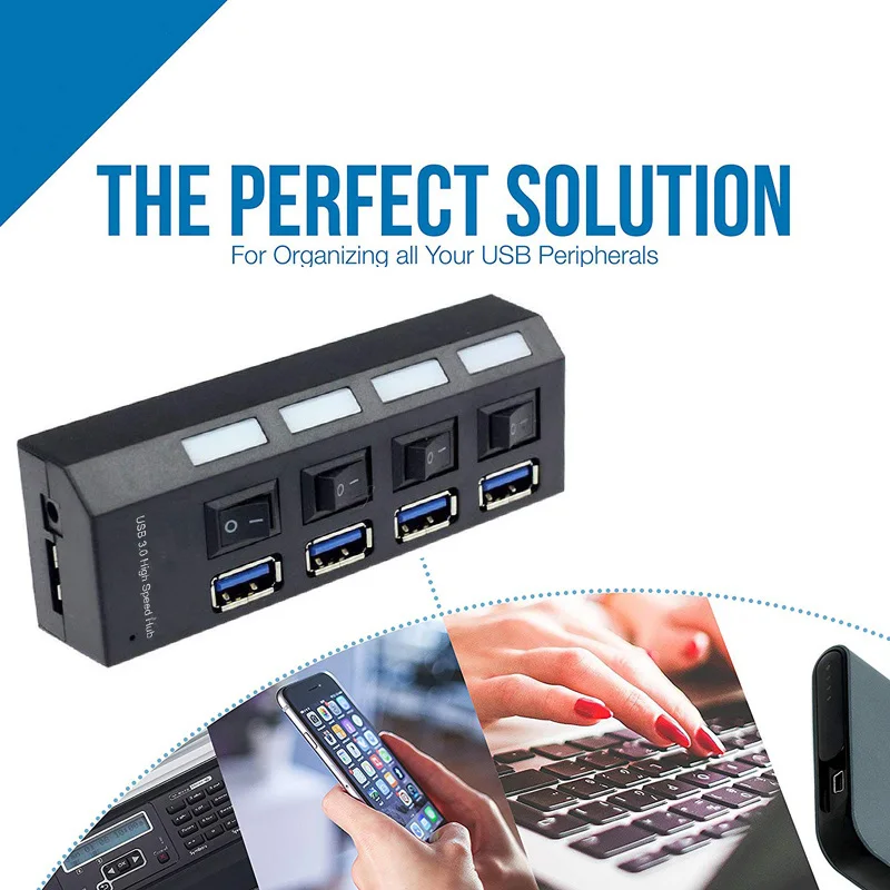 Разветвитель USB 3 0 4 порта с адаптером питания|USB-хабы| |