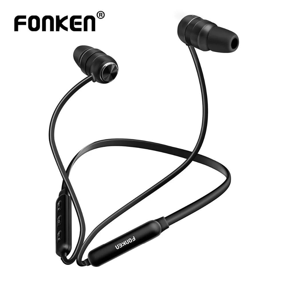 Беспроводные bluetooth наушники FONKEN спортивные вкладыши с стерео для бега магнитные