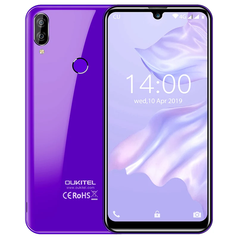 Смартфон OUKITEL C16 Pro, 3 ГБ, 32 ГБ, LTE, 2600 мА/ч, мобильный телефон с функцией распознавания лица, MTK6761P, четырехъядерный, 5,71 дюймов, экран капли воды, 19:9, отпечаток пальца - Цвет: Purple