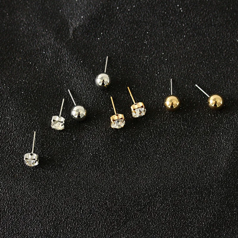 3 размера покрыты золотом серебром бусины блестящие хрустальные серьги гвоздики