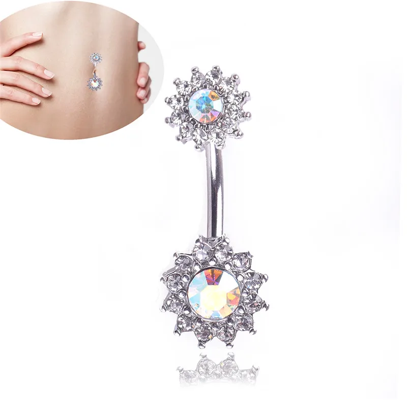 1 шт двойные красочные циркониевые цветы звезды пирсинг пупка из нержавеющей стали Ombligo пупка кольцо серебро ювелирные изделия для тела для женщин