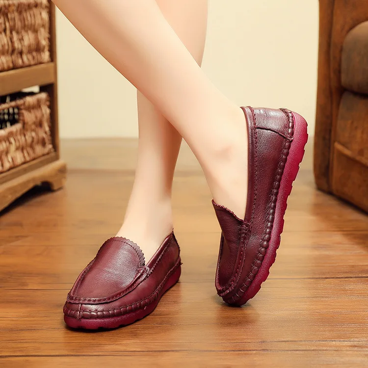

Johnature 2021 New Spring/Autumn Genuine Leather Casual Round Toe Casual Retro Cowskin Shallow Flats Women Shoes