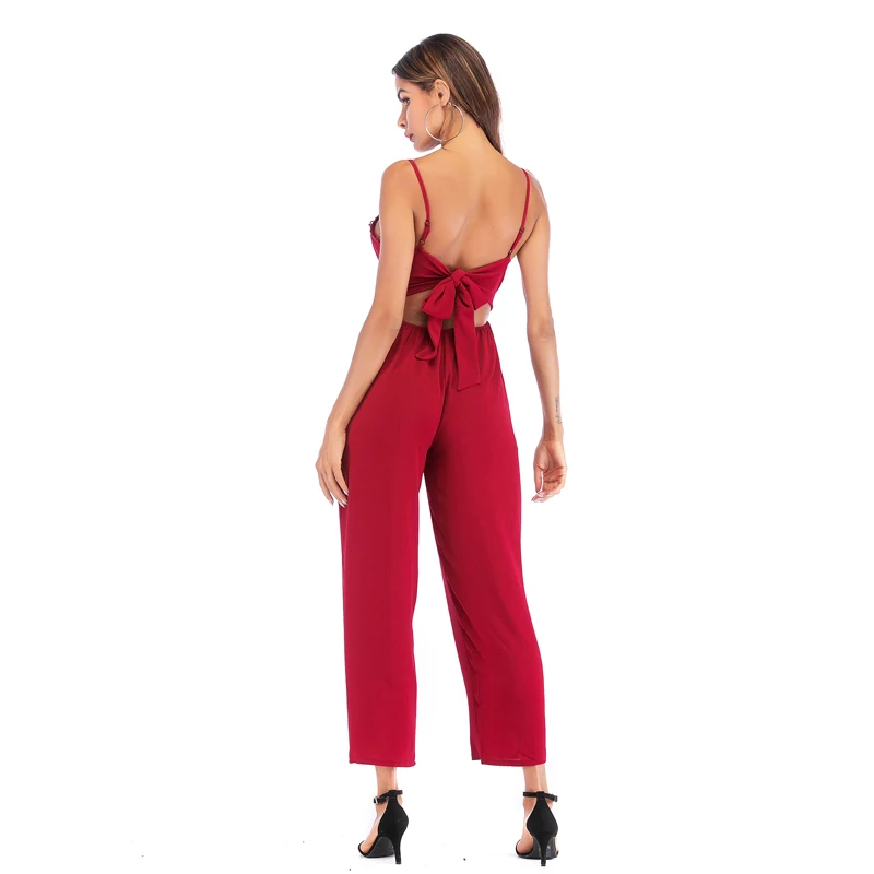 брючный комбинезон женский летний 2019 комбинезоны с v-образный вырез красный