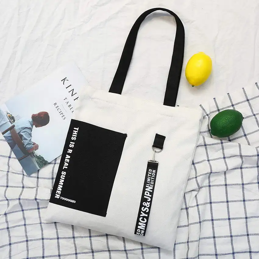 

KANDRA 2019 Patchwork Canvas Tote Bag Zipper Reusable Eco Travel Shopping Bag Large Capacity Cloth Bags bolsas de tela