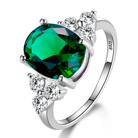 green Женские кольца 925 пробы серебряные ювелирные изделия кольцо с овальной огранкой AAAAA Королевский Синий Красный Изумрудный зеленый оливковый циркон кольцо Свадебные подарки - Цвет камня: green
