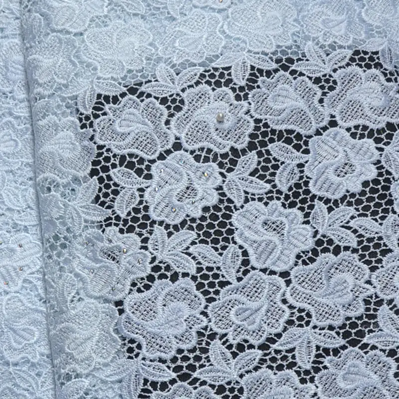 African Laces Fabrics Pink White Embroidered Guipure Lace Fabric With stones beads High Quality Nigeria Cord QG748 | Дом и сад