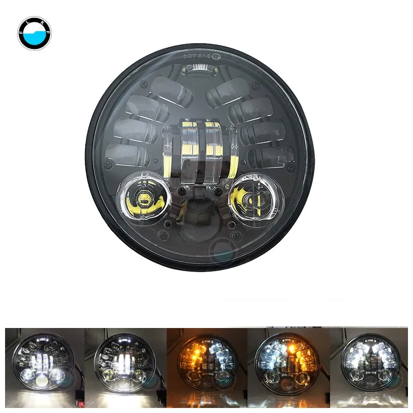 black Yellow Turn 1 шт. 5,75 дюймов 5 3/" 70 Вт H/L светодиодный фонарь для мотоциклов Softail Dyna и Sportster моделей - Цвет: black Yellow Turn