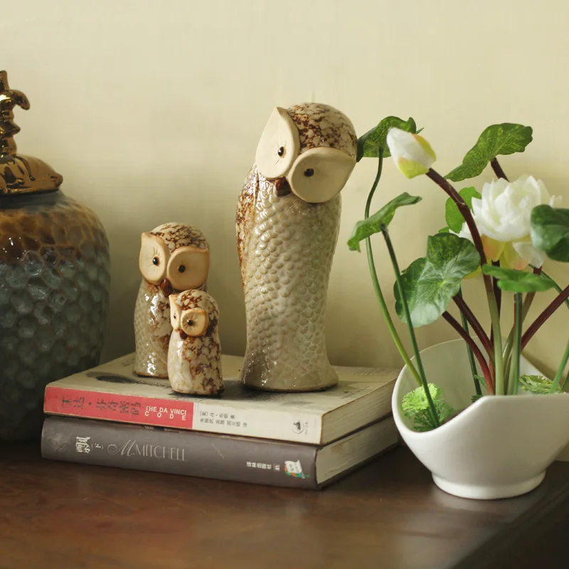 Набор из 3 предметов милая Керамическая скульптура в форме совы декоративный