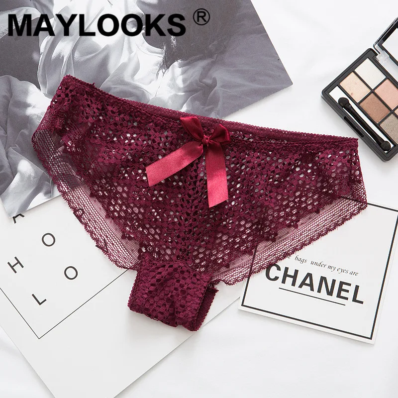 Maylooks кружевные трусики женские и прозрачные полые сетки талии трусы P56 |