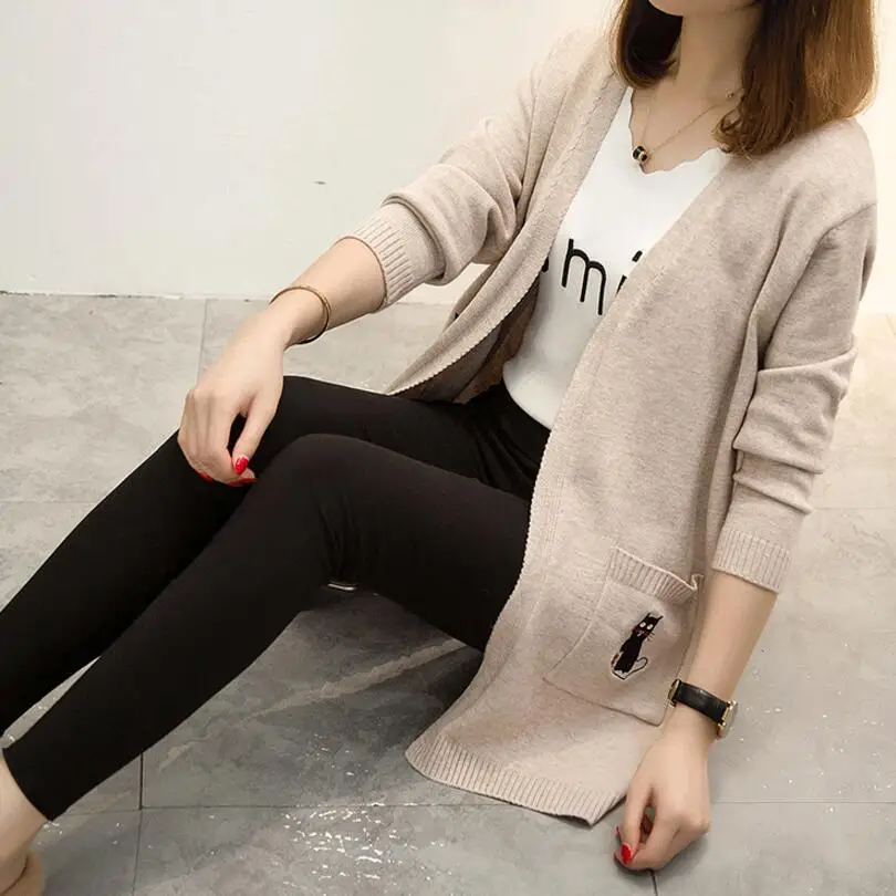 2018 new autumn winter long knited woman sweater female casual cute cat loose ladies fashion warm cardigan comfortable jumper