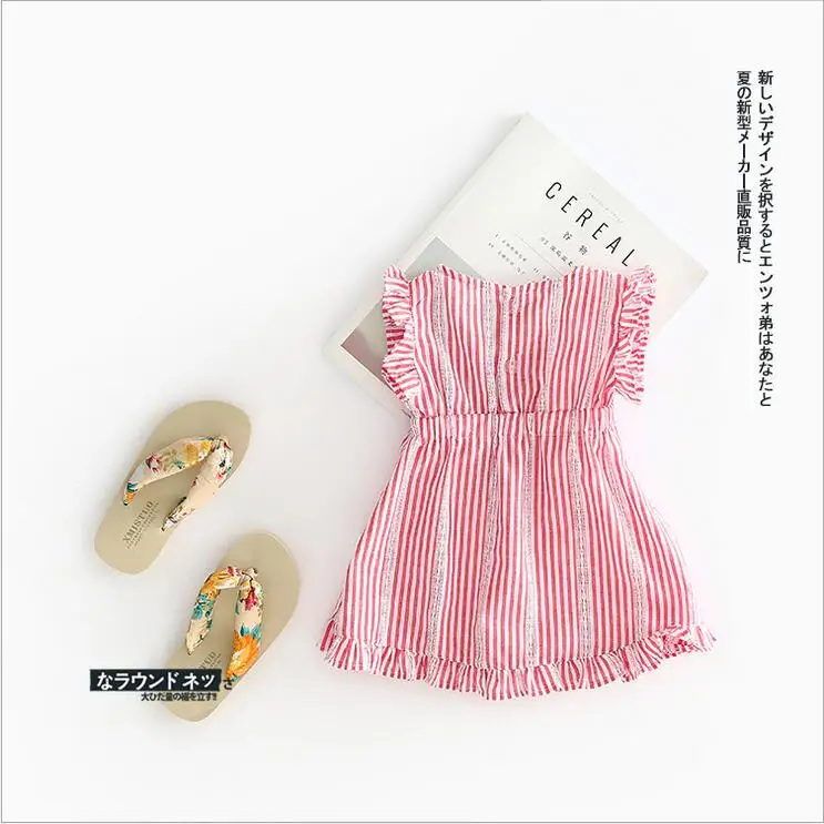 Девочка Платье Лета Ребенка Хлопка Полосатый Лук Детской Одежды На День Рождения