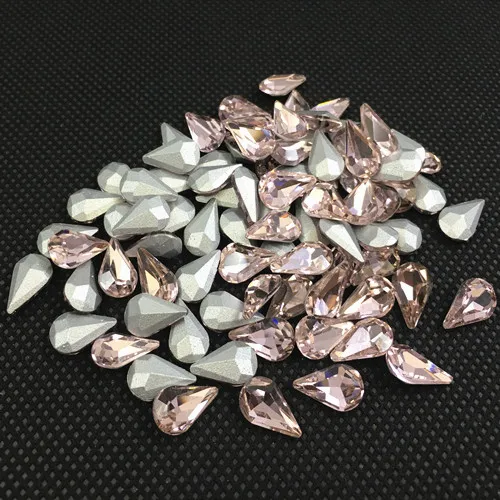 pink Glass Crystal Pear 5*8mm 6*10mm 8*13mm nice colors Waterdrop water drop teardrop shape Glue on rhinestone beads nailart diy trim - Цвет: pink