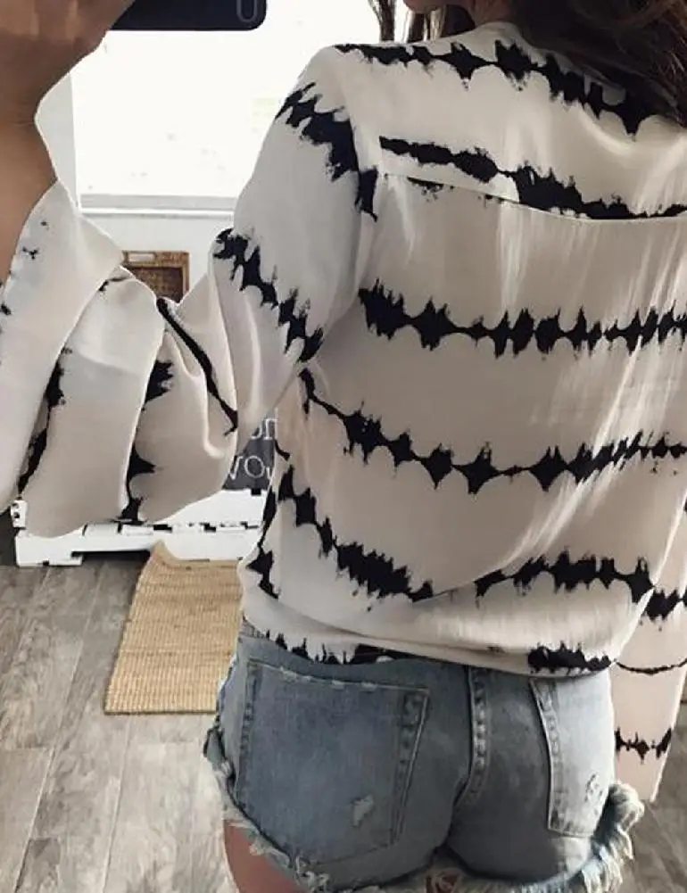 DSstyles Для женщин Шифоновая блузка 2019 летнее элегантное платье в полоску с v