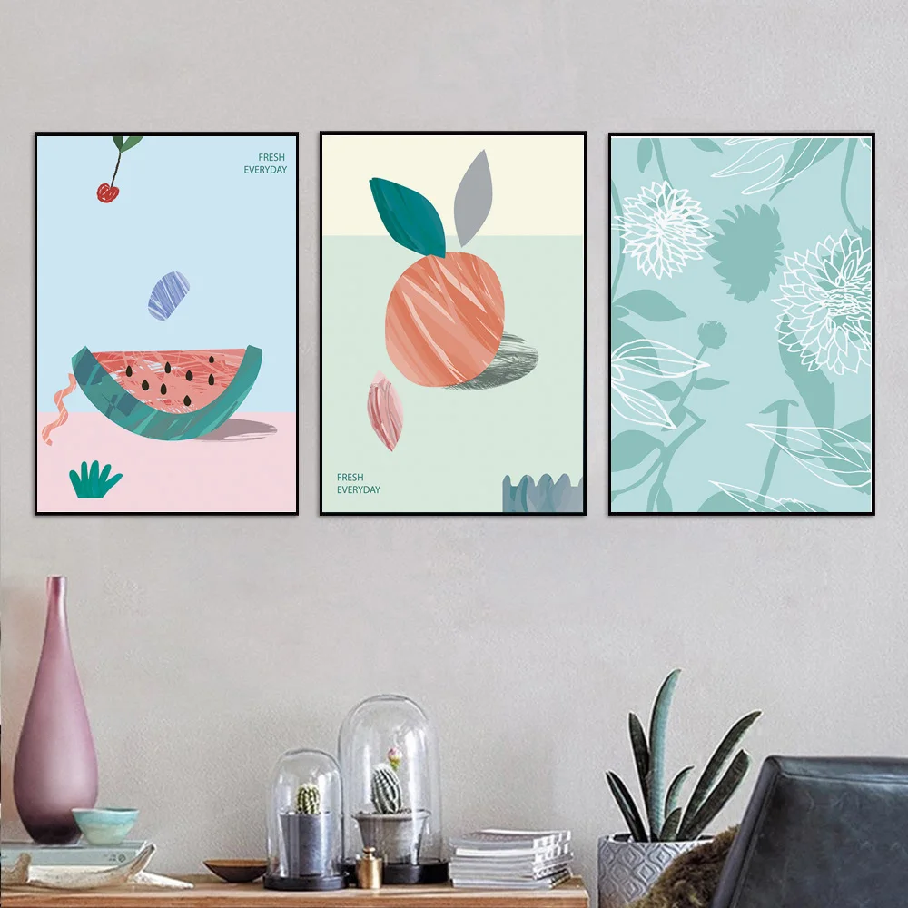 Мультяшные абстрактные фрукты арбуз свежий Повседневный скандинавский плакат и