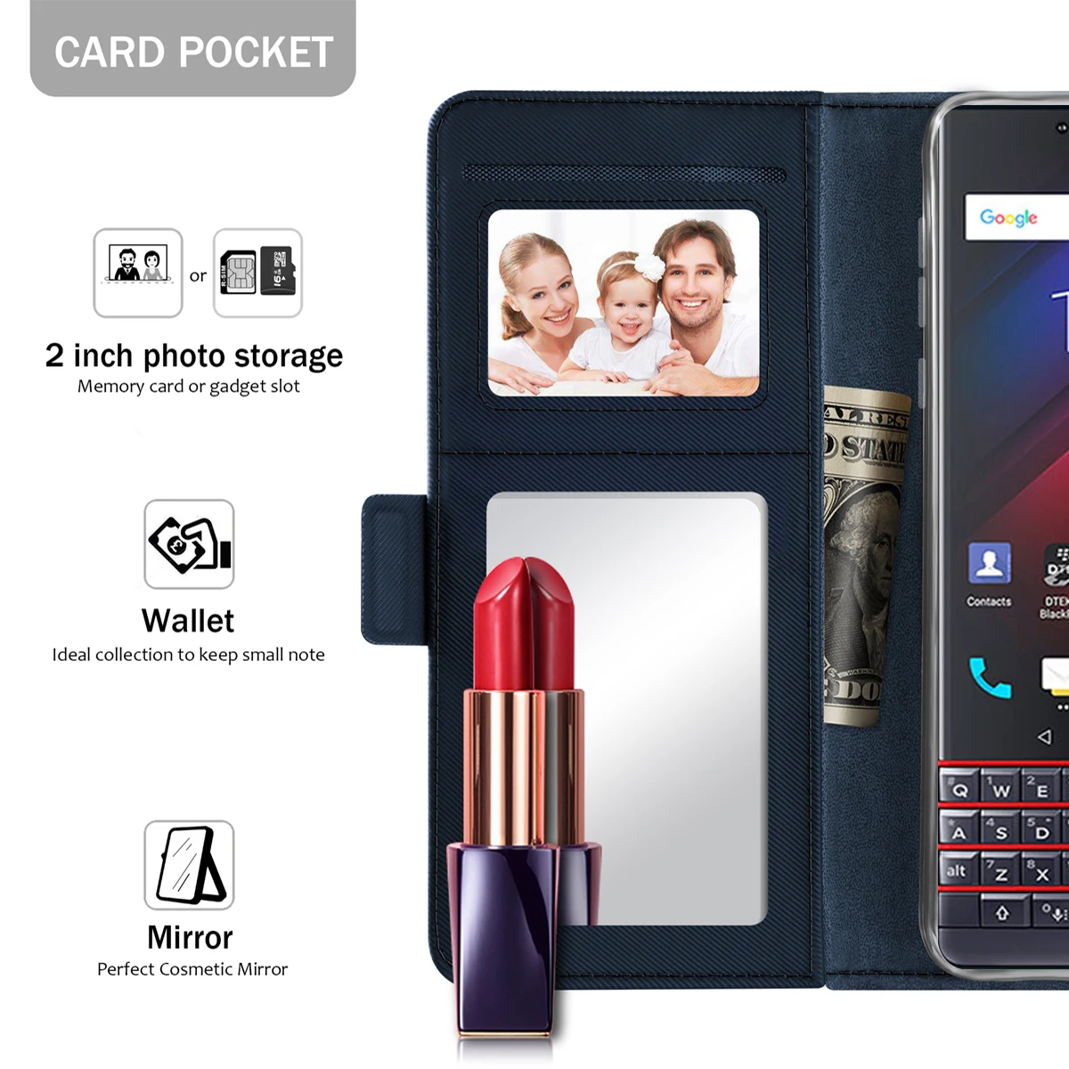 Для BlackBerry KEY2 LE Чехол книжка из искусственной кожи с подставкой кошелек зеркалом и