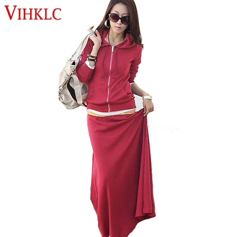 Женский спортивный костюм Модный комплект из толстовки с длинным рукавом и юбки