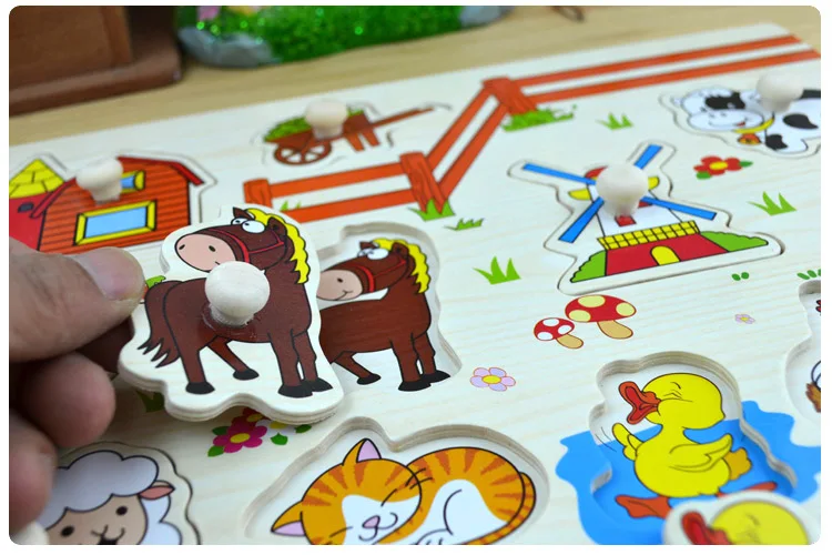 Toys for children Farm animals brain teaser Gripper toys puzzle Preschool education wood Wooden educational | Игрушки и хобби