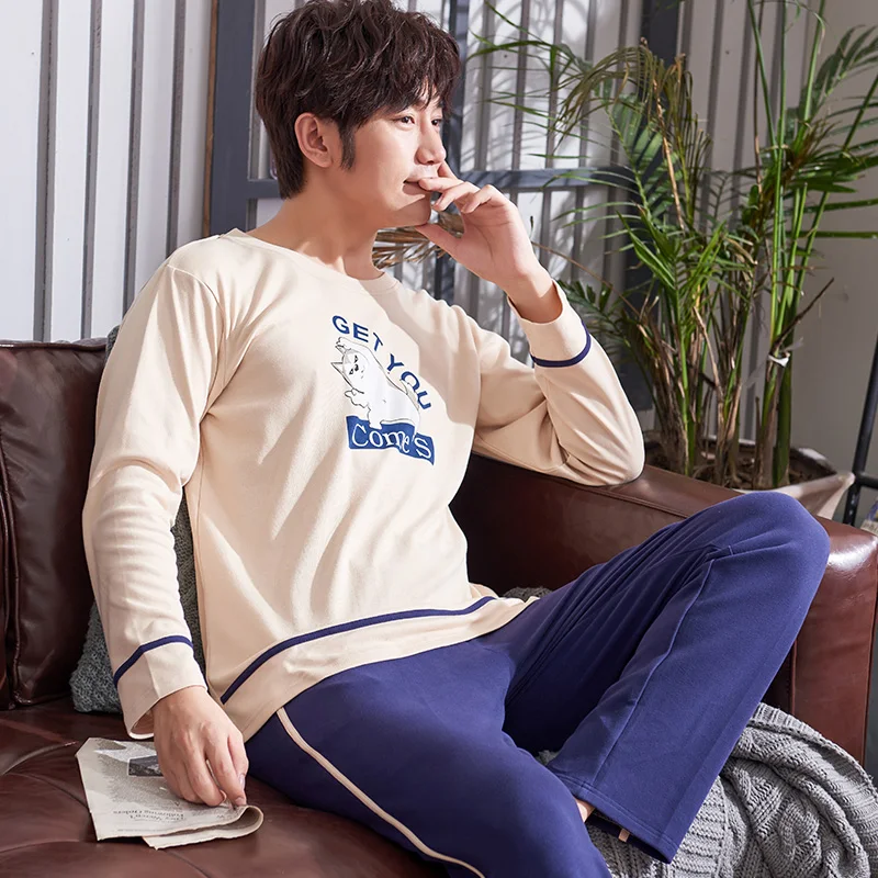 

Men Clothing Men Pyjamas Autumn Male Long-sleeve Pajamas Set Cotton Sleepwear