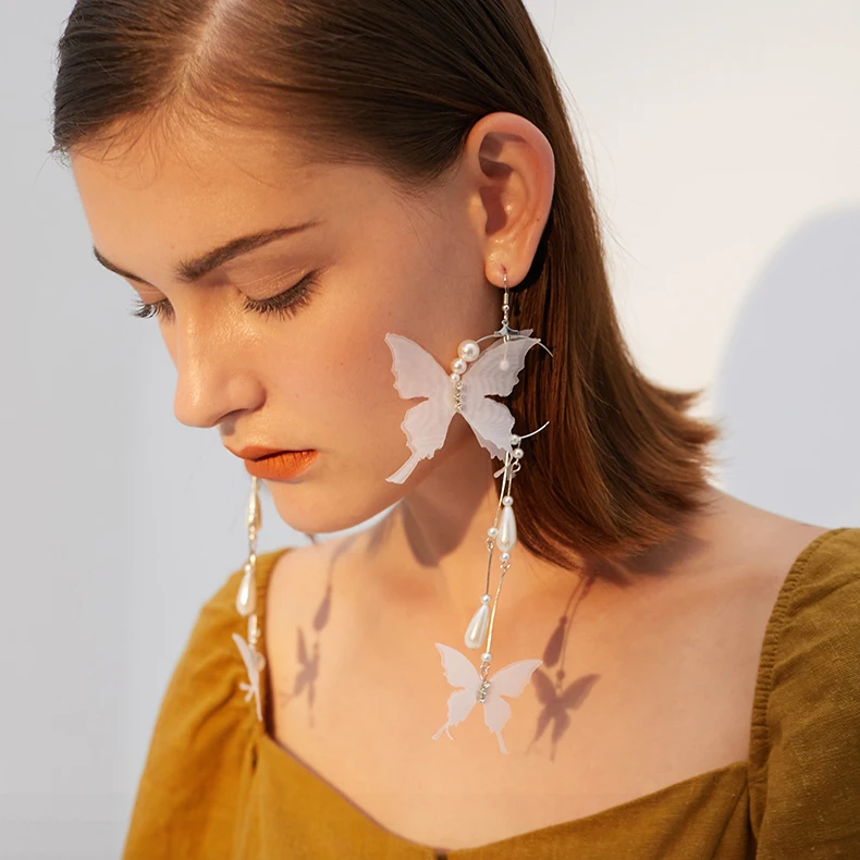Женские Висячие серьги-капли Преувеличенные Твердые бабочки искусственный