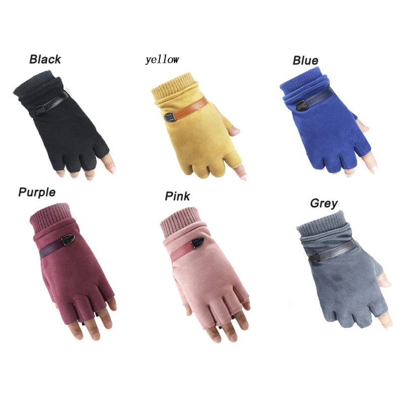 

LongKeeper Winter Half Fingers Gloves Women Short Fingerless Gloves Men Warm Driving Mittens Female Pink Yellow Black Luvas