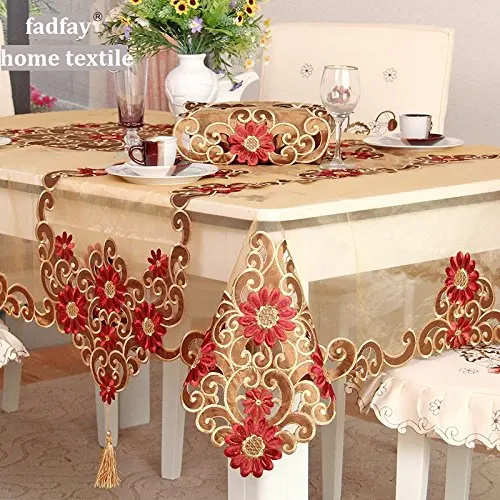 Mantel dorado a la moda, exquisito mantel bordado, cubierta de mesa de boda de estilo real europeo de marca