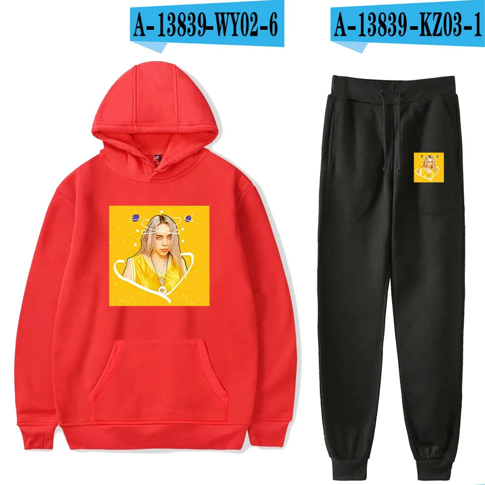 Billie Eilish американская певица новая толстовка с капюшоном с принтом черная толстовка с длинными рукавами модная зимняя толстовка с капюшоном костюм - Цвет: red