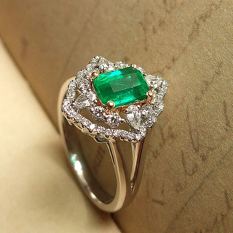 AAA лабораторный, Одноцветный, 18 K, белое золото, 1.2ctw, моиссанит, зеленый изумруд, двойное кольцо Halo, обручальное кольцо для женщин