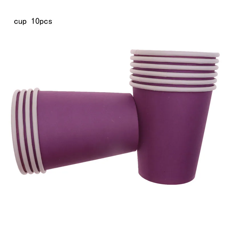 purple cup 10pcs Зеленые однотонные тарелки чашки столовые приборы наборы свадебные декорации, праздник наборы; детский душ с днем рождения для детей - Цвет: purple cup 10pcs