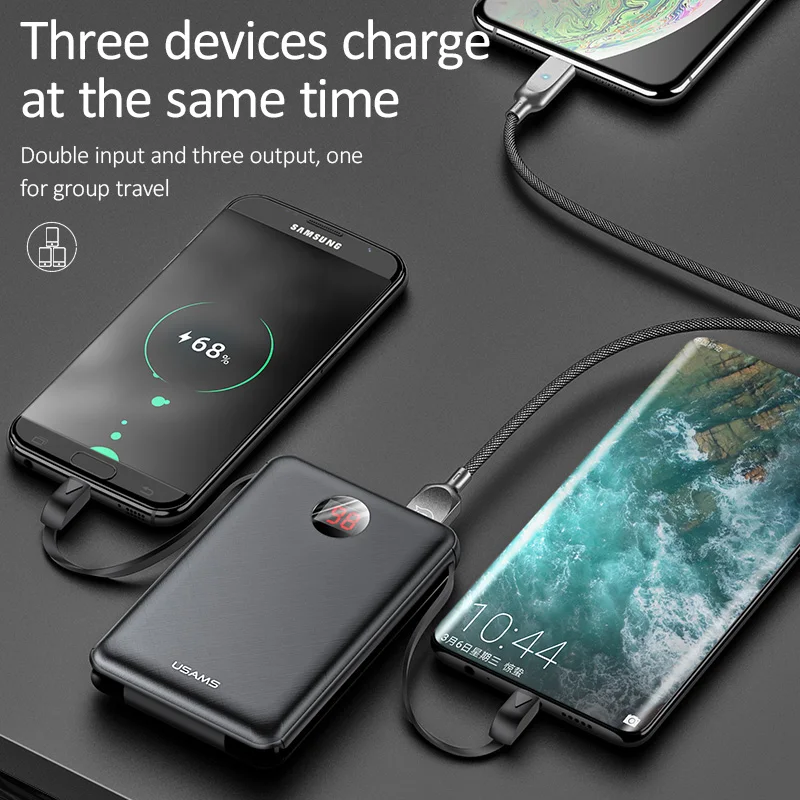 Внешний аккумулятор 10000 мА/ч для iPhone samsung, USAMS, внешний аккумулятор, повербанк, светодиодный дисплей, внешние аккумуляторы, быстрая зарядка, мини-Банк