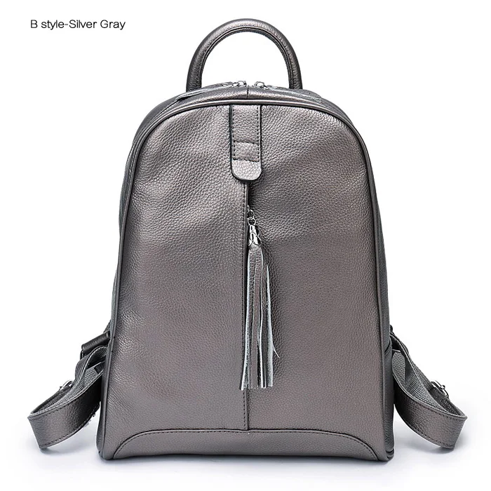B Silver Gray AODUX, женский рюкзак из натуральной кожи, верхний слой, коровья кожа, школьный рюкзак, сумка, светильник, синий/серый/розовый/белый/бежевый цвет - Цвет: B Silver Gray