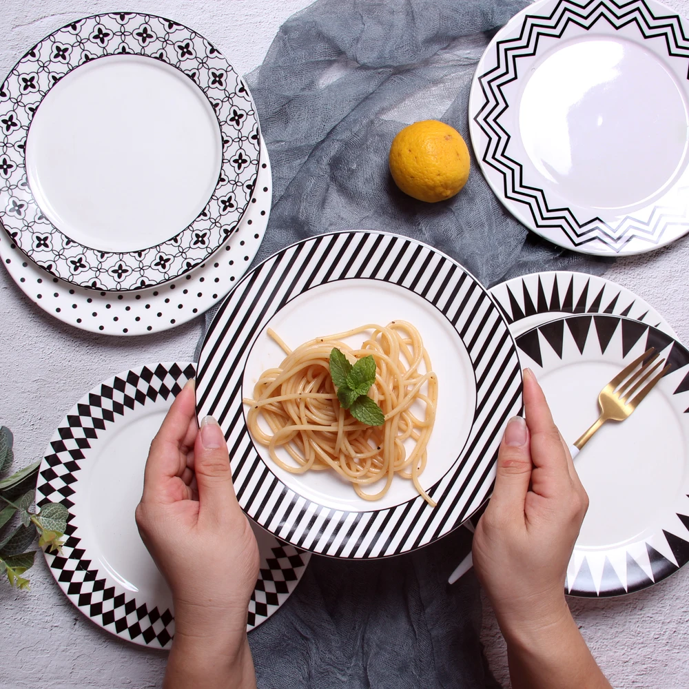 Креативная керамическая пластина черно белая с геометрическим узором узоры