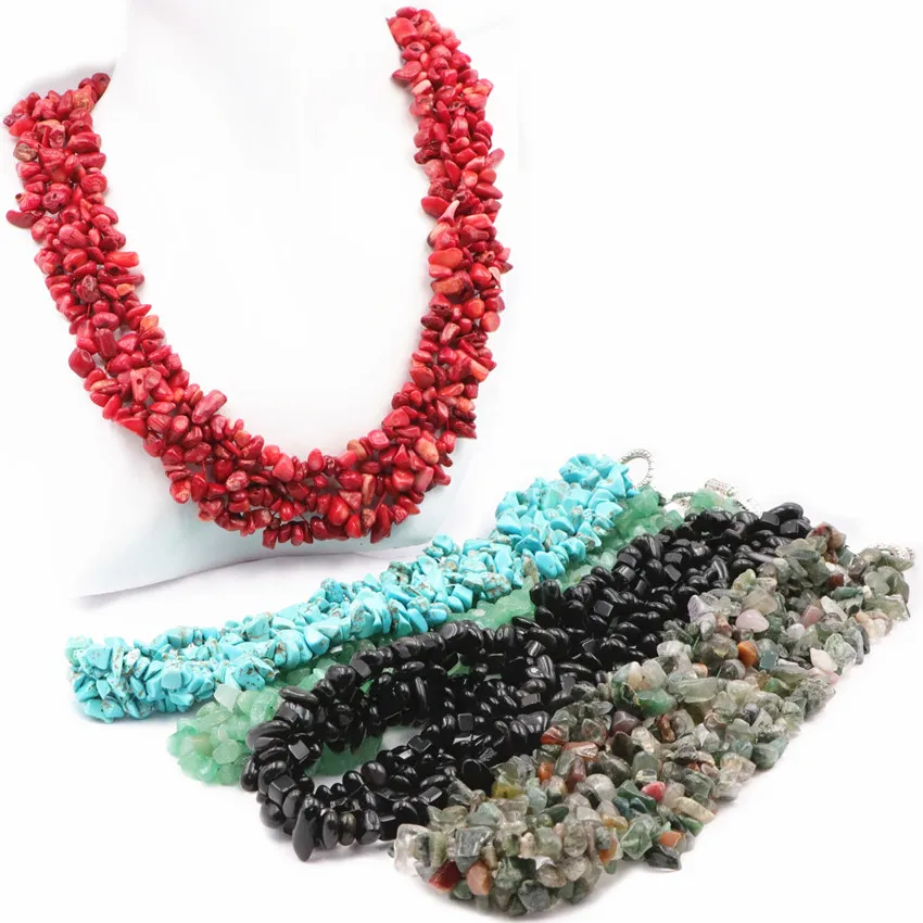 

12 Types Necklace Chains Coral Aventurine Shell Turquoises Natural Stone Agates Lapis Lazuli Stone Chips Beads Necklace 18" A647