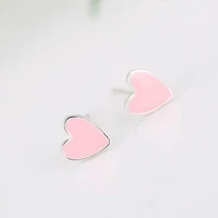 daisies one pair 925 sterling silver pink enamel heart stud earrings jewelry for women fashion earring party gift