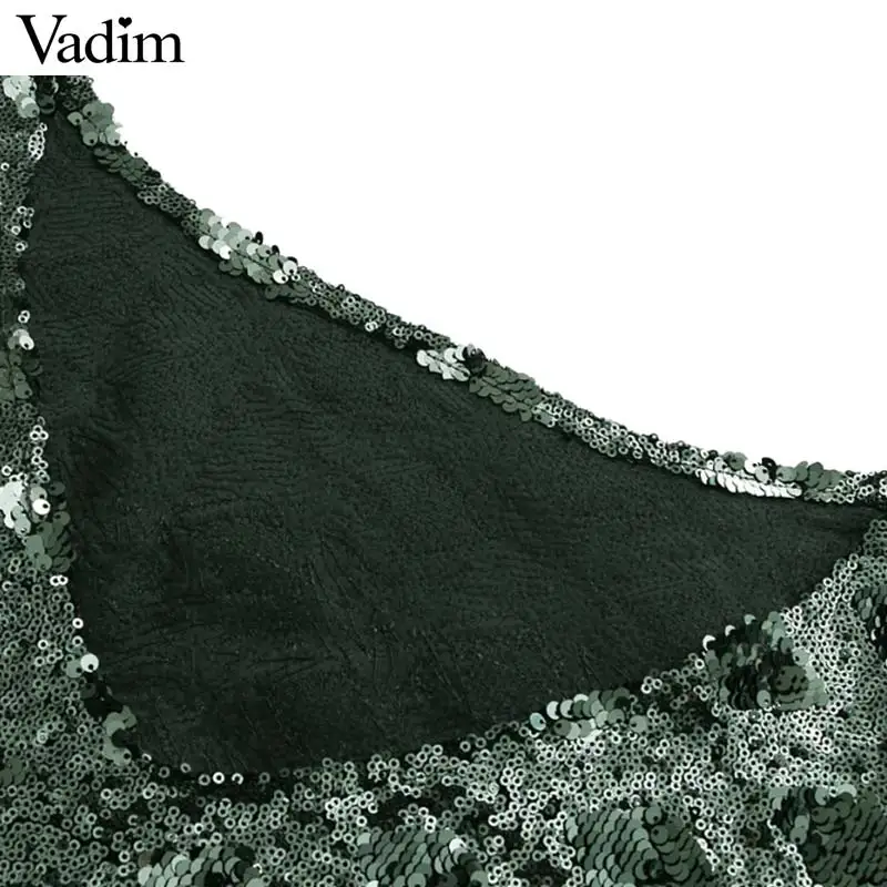 Vadim женское блестящее платье с блестками открытой спиной длинным рукавом круглым