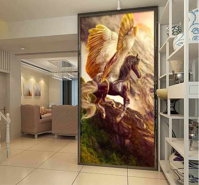 

3D обои с лошадью на заказ, фотообои с золотым пегасом для гостиной, прохода, коридора, фоновые настенные текстильные тканевые обои