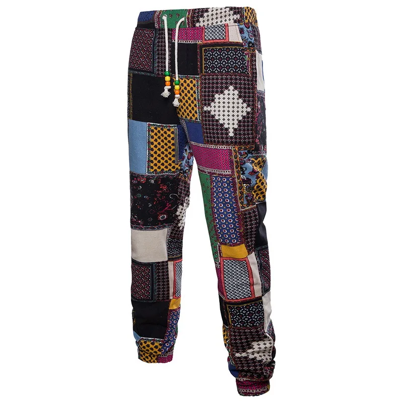 Plaid color Laamei, мужские брюки для бега, повседневные, летние, с 3D цветочным принтом, спортивные штаны, льняные, для фитнеса, свободные, полный галстук, модные - Цвет: Plaid color
