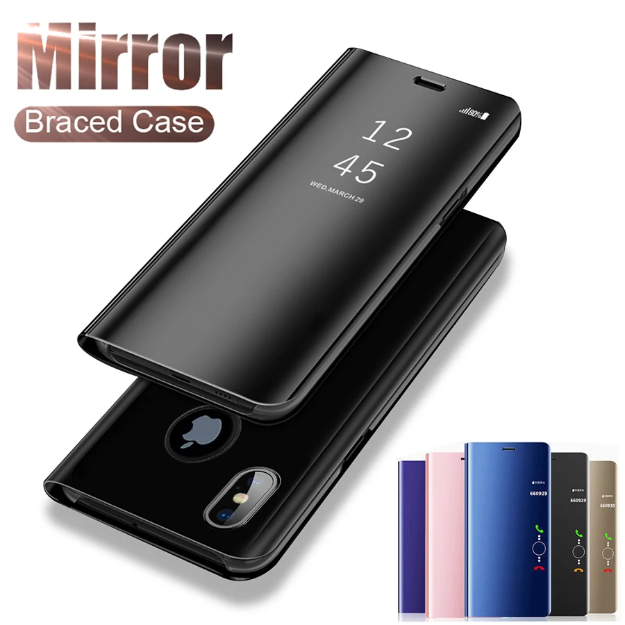 Роскошный зеркальный флип Стенд Smart View чехол для iPhone 6 7 8 6s Plus модные чехлы X XS Max XR