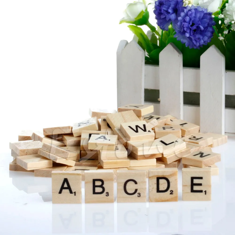 Деревянная алфавитная плитка 100 черные буквы и фотодерево новинка|wooden alphabet scrabble