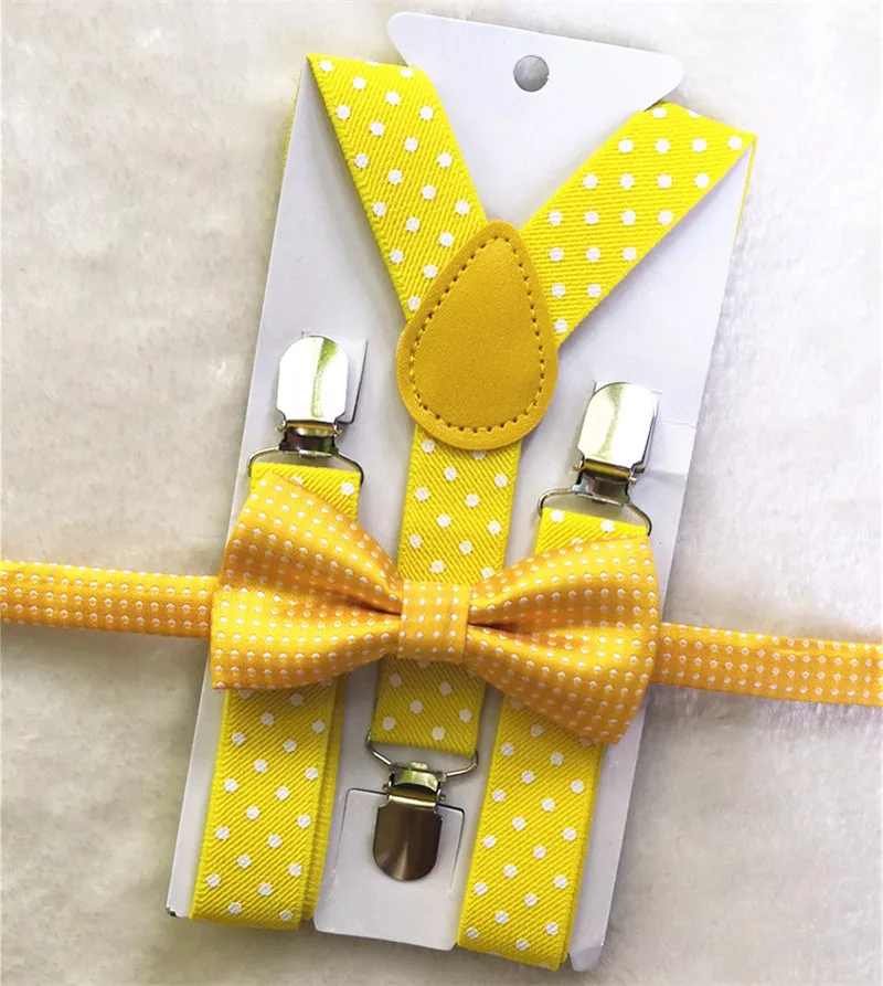 OnnPnnQ Fashion New Boys Girls 3Clips Suspenders Set Personality Yellow Dots Bow Tie Adjust Braces Kids Daily Show Accessories | Аксессуары