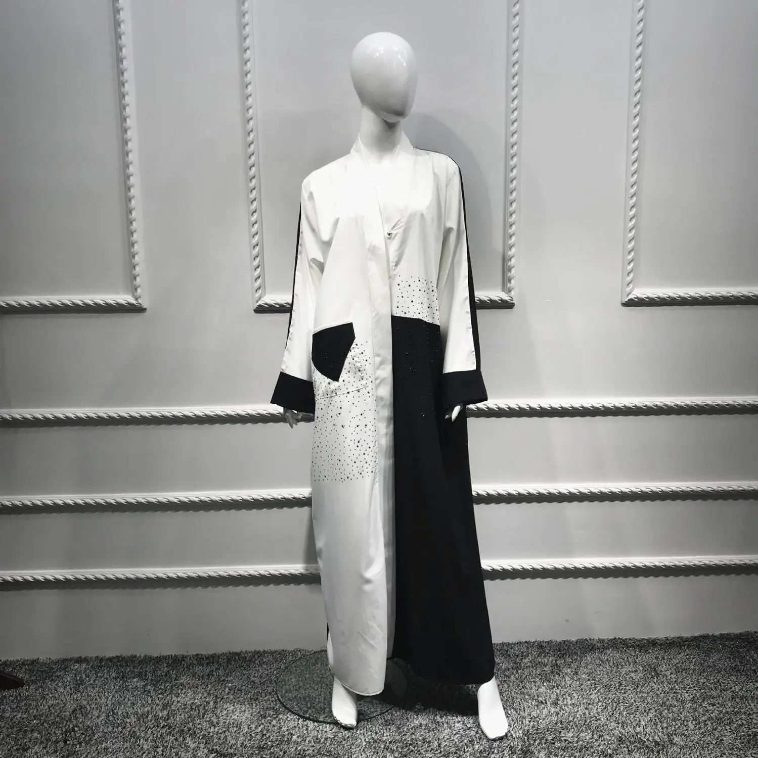 Черно-белый лоскутный кафтан абайя Дубай мусульманское платье джилбаб Caftan