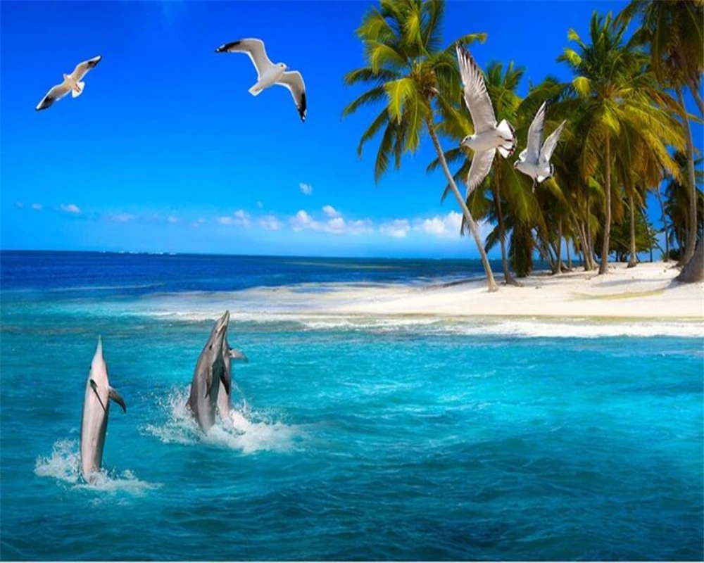Beibehang пользовательские обои 3d фото фрески креативный Дельфин игра вода кокос