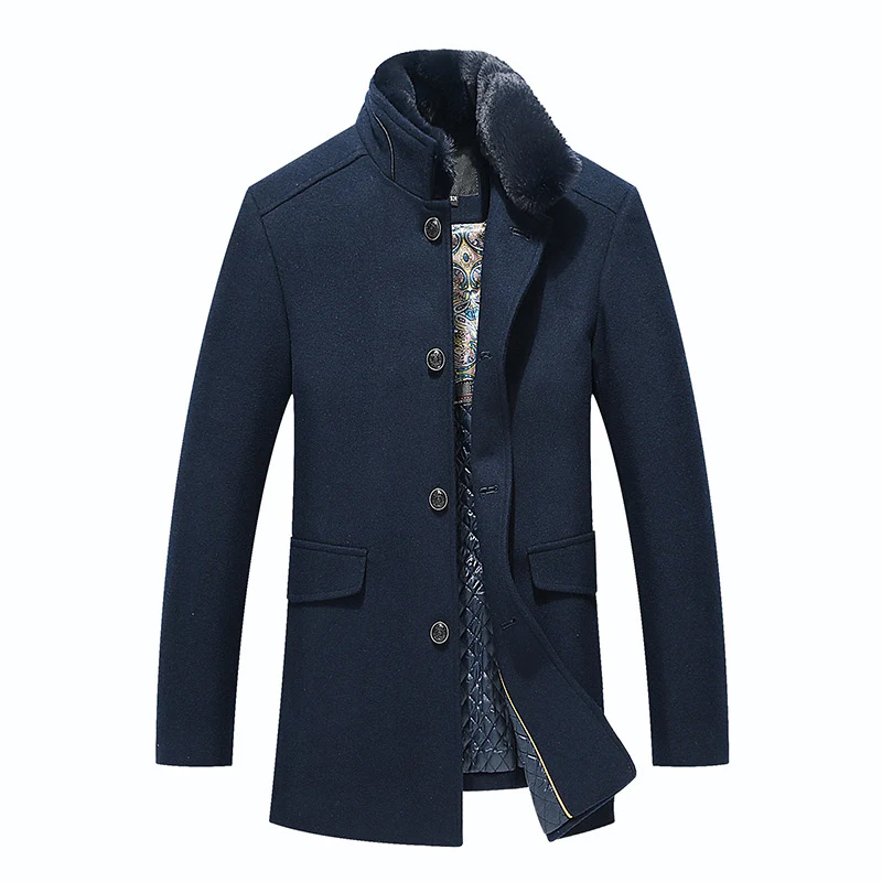 Uniqstore новые зимние Для мужчин шерстяные пальто меховой воротник теплые мужской