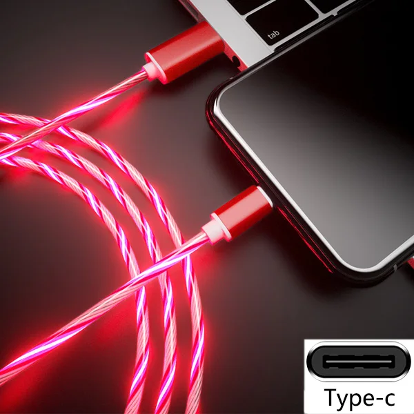 red typec Светящийся кабель для зарядки мобильных телефонов светодиодный светильник Micro usb type C зарядное устройство для iPhone X samsung Galaxy S8 S9 зарядный провод шнур - Цвет: red typec