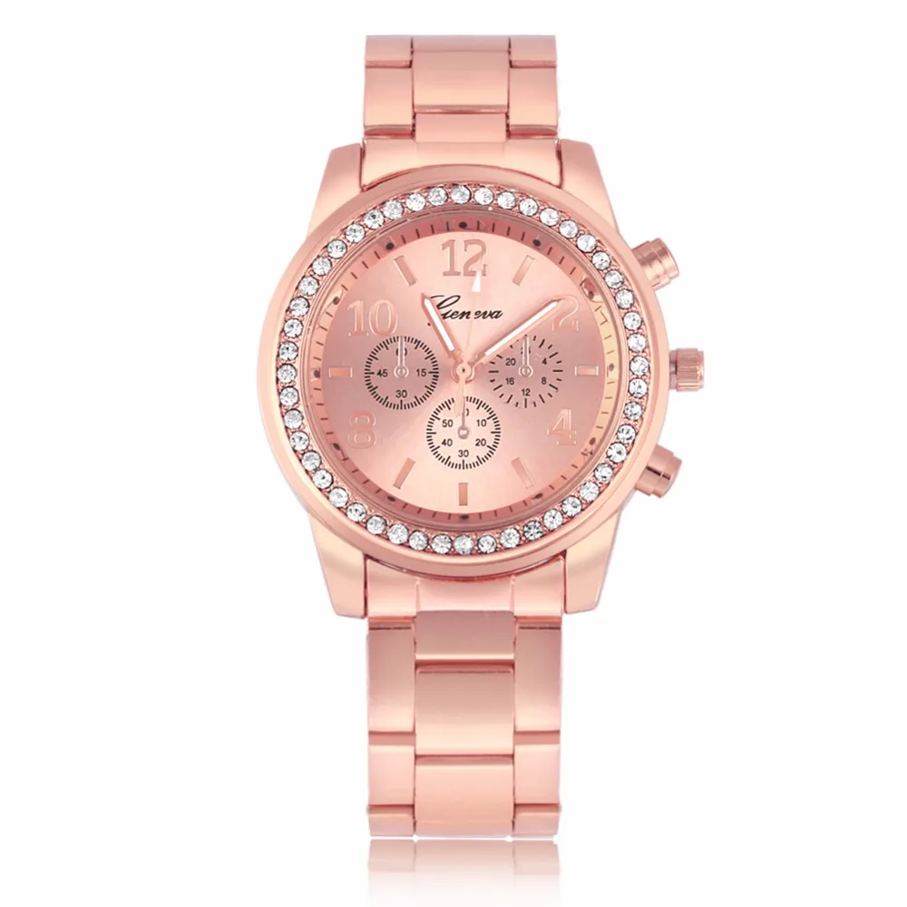 Модные женские часы из сплава с круглыми стразами Женские Аналоговые