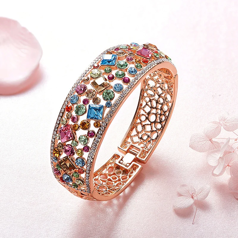 Женский браслет с кристаллами Сваровски цвета розового золота|bangle rose gold|bangle