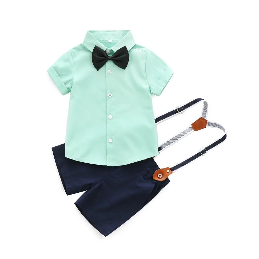 Kimocat Summer Baby Boy Clothes Set Wedding Party Birthday Gentleman Suit Short Sleeve Tops+Bib Pants 2Pcs Kids Boys Outifts |